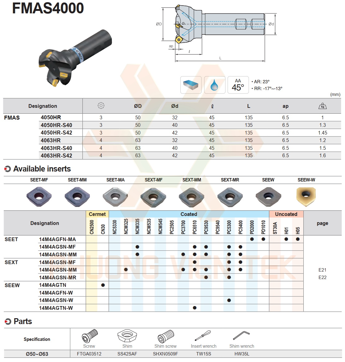 CÁN DAO PHAY FMAS4000 KORLOY FUTURE MILL